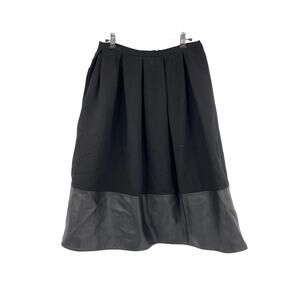 Christopher Kane Skirt Womens 8 Faux Leather Hem Flared Black Wool Pleated